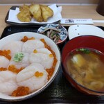 魚まる食堂 - ホタテだけ丼、いか天ぷら