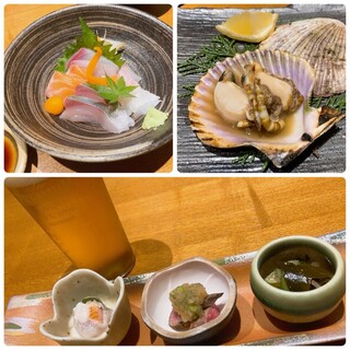 Chuubou Dai - 刺身盛り合わせ・緋扇貝のバター焼き・前菜