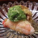 松川 - 噴火湾の毛蟹、味噌和え と 叩いたオクラのジェリ寄せ　(2013/08)
      