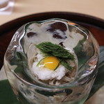 松川 - 手打蕎麦　四万十川の青海苔、長芋、鶉の卵と共に　(2013/08)