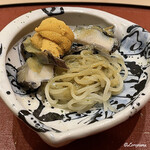 御料理 寺沢 - 鮑の柔らか煮とムラサキ海胆の海鮮涼麺
