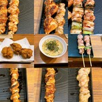 やきとり魂朝太郎 - 淡路鶏の串焼き おまかせ10本 1260円+税、朝太郎の鶏唐3ヶ 440円+税、鶏雑炊 650円+税