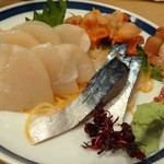 主税寿司 - 2013.4お造りを盛り合わせで。平貝、赤貝、〆鯖。