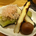 旬味ひげ - 2013.5ホワイトアスパラと焼き茄子の梅煮