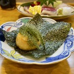 池下料理店 オオツボ - 漬けホタテ貝柱海ぶどう磯辺焼き