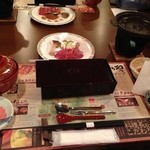 みちのく祭り屋での夕飯：ランチョンマットの広告にはねぶたの説明がかいてありました