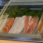 すし物語季の風 - 左から剣先烏賊→甘エビ→ヒラメ→キンキ→金目鯛