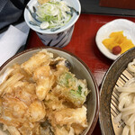 名物げそ天丼と自家製うどん お多福 - ちょこ丼(ゲソ)と冷やしうどん　1350円(税込み)