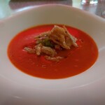 Re逢人 - ガスパチョ。上には富山の宝石と言われる白海老やぁ 202307