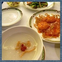 中国料理 桃花林 - 「わかめスープ」「海老チリ」「潮鯛の炒め物」「お粥」「春巻」「ザーサイ」、デザートではなく「アイスコーヒー」を頂きました。 