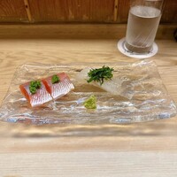 すすきの浪花亭 - 支笏湖産チップ（ヒメマス）＆初山別産ヒラメの昆布〆