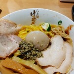 Raxamenhayashida - 日本一の冷やし釜玉麺〜牡蠣トリュフペースト添え〜 無料(通常900円)、特製トッピング 無料(通常250円)、良く混ぜて特製トッピングを乗せてみました