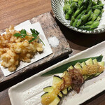 Noge Josui - 夏のおすすめ　「水茄子の刺身」「白とうもろこしのかき揚げ」「茹でたて枝豆」