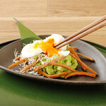 Matcha potato salad with soba sticks