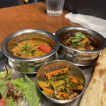 スパイスバザール アチャカナ - （左）チキンキーマ　（左）サブジ