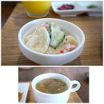 Raion Shokudou - ◆マカロニサラダも、好みの味わい。 ◆コンソメススープが濃厚で、思ったより（失礼）美味しい。