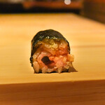 鮨 尚充 - 鮟肝、スイカ奈良漬け巻き