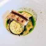 La Brianza - 穴子ソーテルヌ蒲焼き豆乳パンナコッタ水茄子トマトウォーターに浮かべて夏の一皿。旬の穴子と水茄子と、トマトウォーターが爽やかで美味しかった