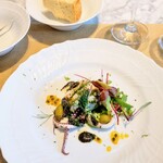 La Brianza - スルメイカサラダ仕立て肝のソースパッションフルーツコルニッション。肝のソースが美味しかったな～ イカの火入れちょうど良くハーブなどとの取り合わせもとても良かったと思う