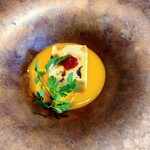 La Brianza - マンゴーとバナナ洋酒に漬けたドライフルーツのセミフレッドマンゴーソースハイビスカスのジュレ。Sさんのドルチェが私の今の楽しみの一つであるのは確かに間違いないな〜