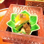 210537782 - 八寸上段（玉子豆腐、雲丹、毛蟹、鮑、秋葵）