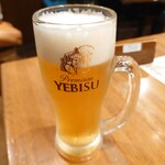 Kajiya Bunzou - 生ビール (中ジョッキ) サッポロ ヱビス,650円。