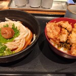 ながれ - ミニ高菜トリ天丼セット　梅うどん冷や