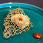 プレゼンテ スギ - 2023.7 利根川産天然すっぽんとイノシシの焼きラビオリ 自家製ドライトマト発酵ソース