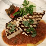 Grilled swordfish tuna with herbal tomato sauce