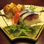 丸太町十二段家 - 鱧寿司と鯖寿司。