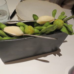 フロリレージュ - 枝豆のフリットにビールのシャーベット