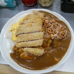 カリー屋キー坊 - オムビーフカレー大盛り(豚ロースカツ、納豆トッピング)