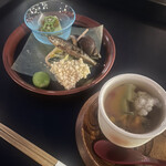 露瑚 - 冷製茶碗蒸しには鱧、雲丹、イクラ等あり、普段食べる温かい茶碗蒸しとは違って美味しいですね♪夏バテにもいいのかな！