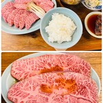 Toyooka Seiniku Yakiniku Ten - 上がサンキュー定食で下はミスジ