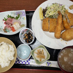 Kisaku - ミックスフライ定食、刺し身小鉢付き