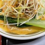 ラーメン もっけだの - 2023.7限定『冷し豆乳担々麺(食べるラー油つける)+C賞特典ネギ』のチンゲン菜