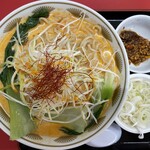 ラーメン もっけだの - 2023.7限定『冷し豆乳担々麺(食べるラー油つける)+C賞特典ネギ』