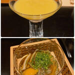 味あら井 - 豊前とうもろこしスープ、広島じゅんさい&大分椎茸のそうめん