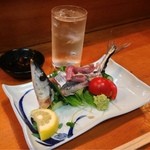 Mitsumura - さんま刺身と焼酎水割り