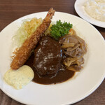 レストラン カタヤマ 東向島本店 - エビフライ・牛生姜焼・ハンバーグ盛り合わせ
