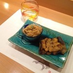 福寿司 - ムラサキウニの焼と生と