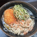 Tougeno Soba - 月見蕎麦大盛り＋春菊天＋コロッケを一味でカスタマイズ！