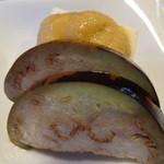 蕎麦ひら井 - 茄子の浅漬けと雲丹胡麻豆腐