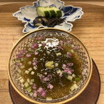 赤坂 菊乃井 - 昼懐石１５７３０円。もずく雑炊。冷たい雑炊です。シンプルな具材ですが、お出汁が効いていてとても美味しかったです（╹◡╹）