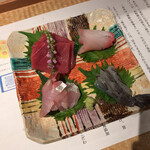 汐見 - 四、「本日のお造り」。海老は「天使の海老」です。