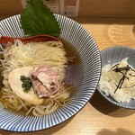 Yaki ago shio raamen takahashi - 羅臼昆布と焼きあごの冷しとろみそば＆お茶漬け用白飯
