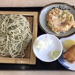 Mendokoro Funashoku - ざる蕎麦　かき揚げ　お稲荷さん