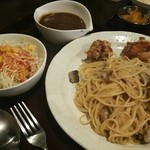 ひやけ - 和風明太スパ鶏唐揚げ添え♪特別メニューのカレーループラス♪♪