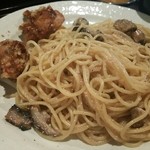 ひやけ - 和風明太スパ鶏唐揚げ添えのスパアップ♪