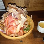 イエノミ ナニワ 301 - 麺サラダ(小)とサービスでいただいたあんかけ茶碗蒸し